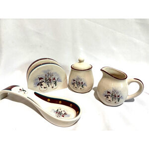Royal Seasons Napkin spoon sugar creamer Holiday collector‎ stoneware set x-mas
